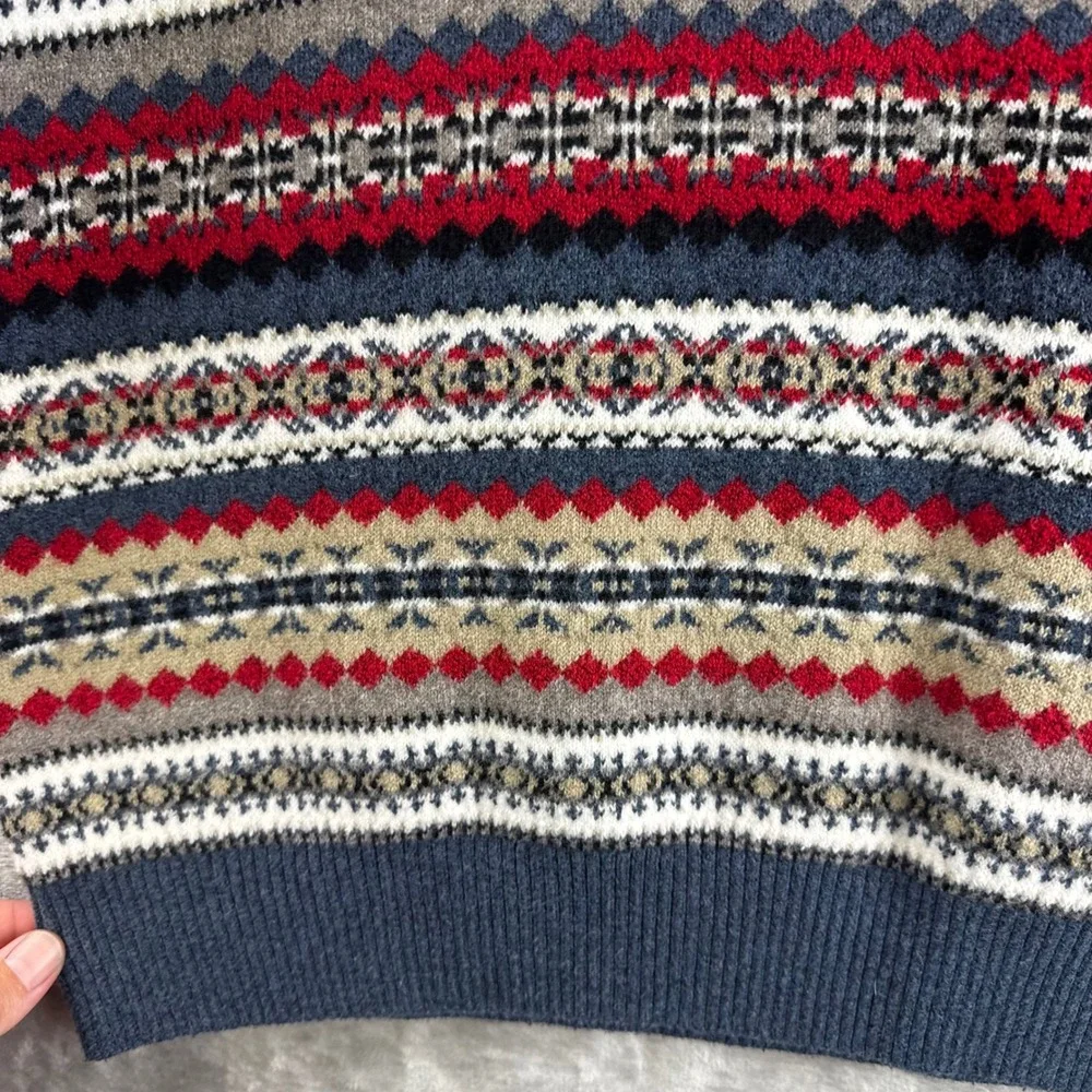 Old Navy SoSoft Sweater Mens Small Blue Red Gray Fair Isle Crewneck (1877)